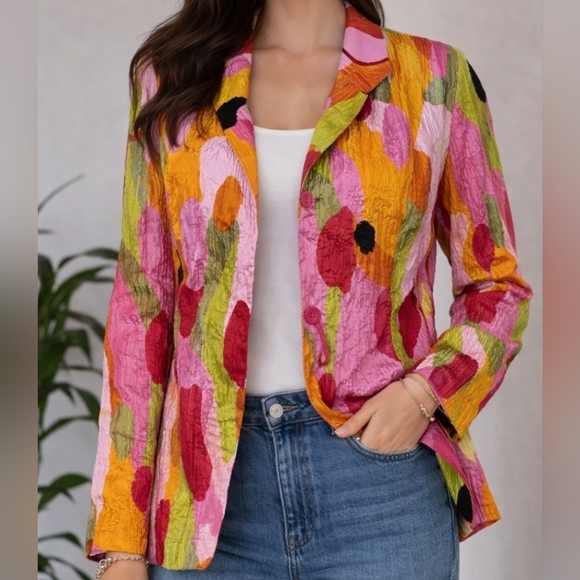 Flores & Flores Jackets & Blazers - Y2K 90s Boutique Art Silk Blazer Dopamine Colorful Statement Festival Jacket